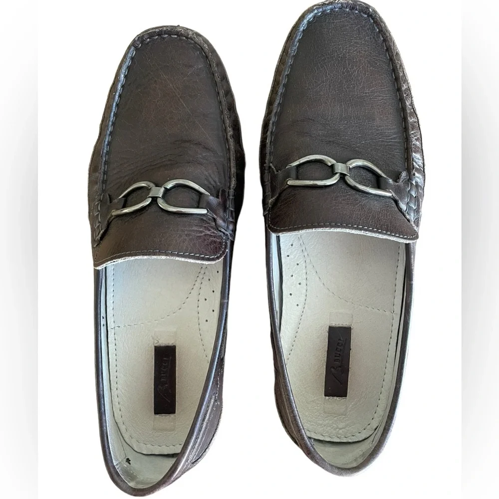 BUCCI HORSEBIT LOAFERS Size 9.5 Dark Brown with Silver Hardware